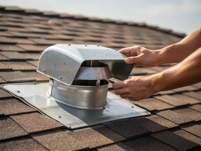 Security-Widefield Dryer Vent Cleaning certified technician safely cleaning a roof-mounted dryer vent in Security-Widefield