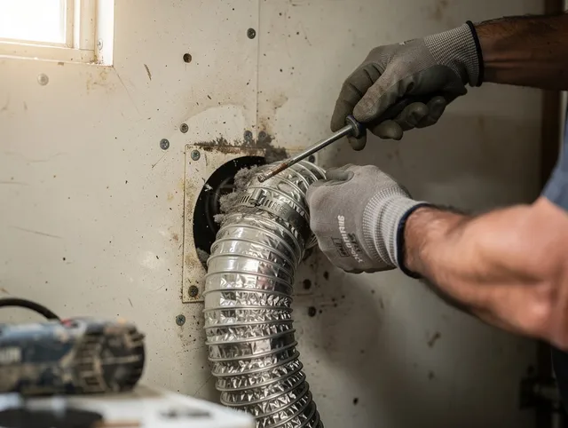 Security-Widefield Dryer Vent Cleaning technician performing precise dryer vent hose installation in Security-Widefield